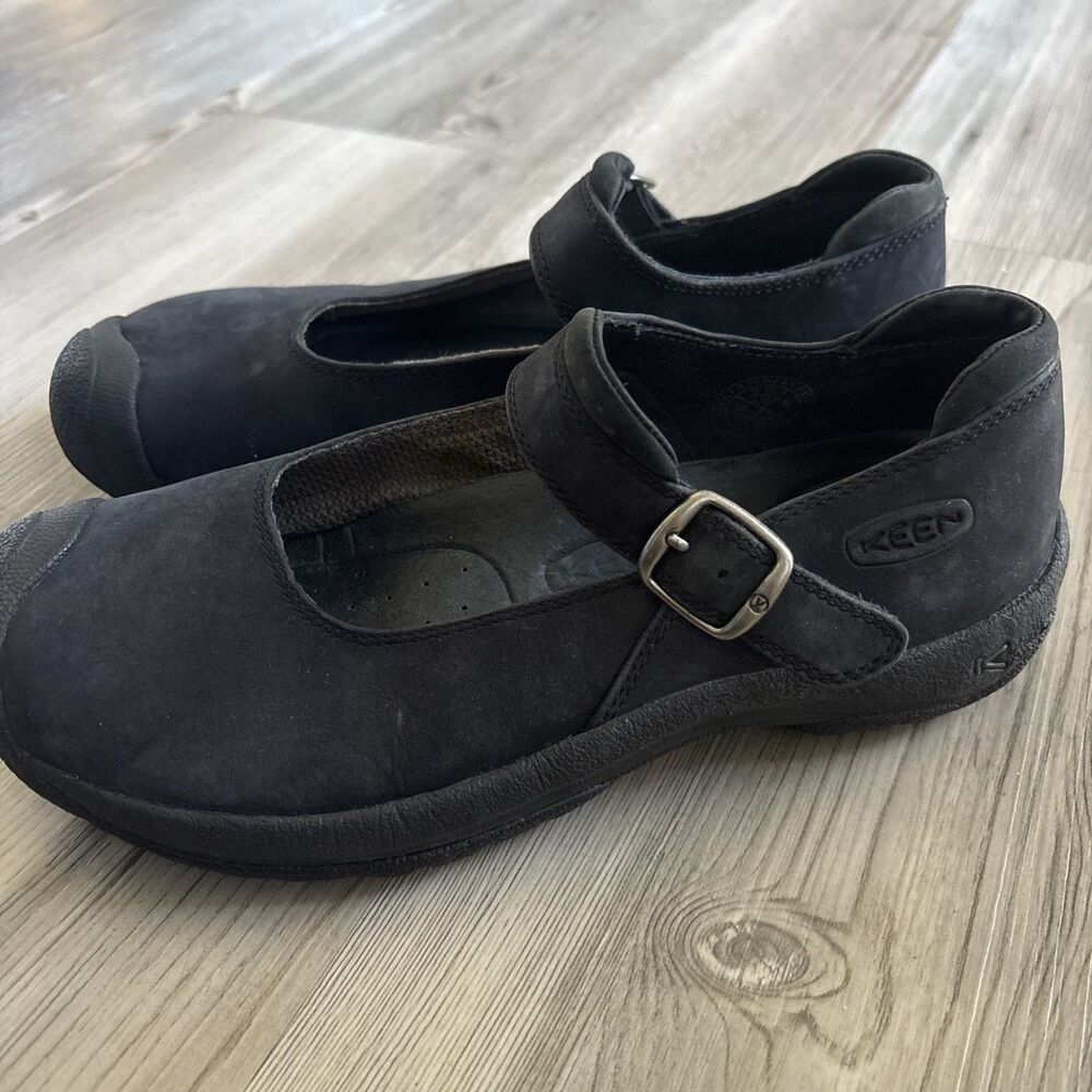 KEEN Mary Jane Black Suede Leather Utility Flats Shoes Comfort Women's Size 7.5
